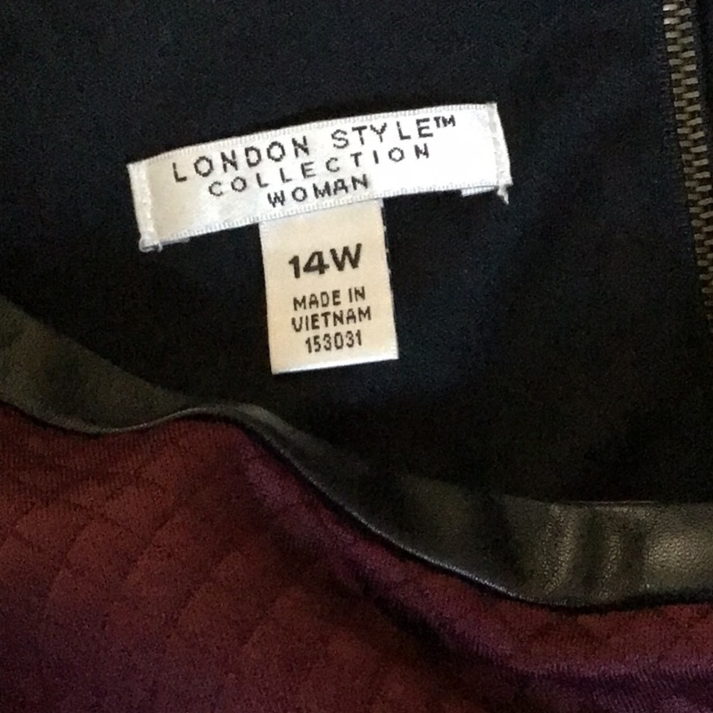 London Style Collections Burgundy Leather Trim Waistline Dress - Picture 5 of 6